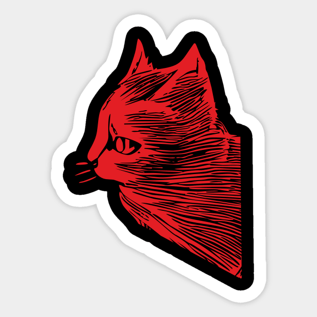 Cat sketch red print Sticker by aceofspace